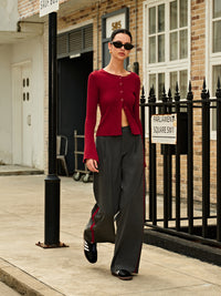 Trendy Chalk Stripe High-Waist Trousers - Liora-Grey-XS-State of Style