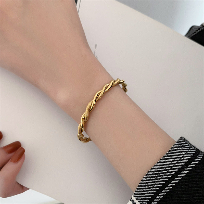 Trendy Charm Twist Bracelets | Fashionable Cuff Jewellery-Gold-State of Style