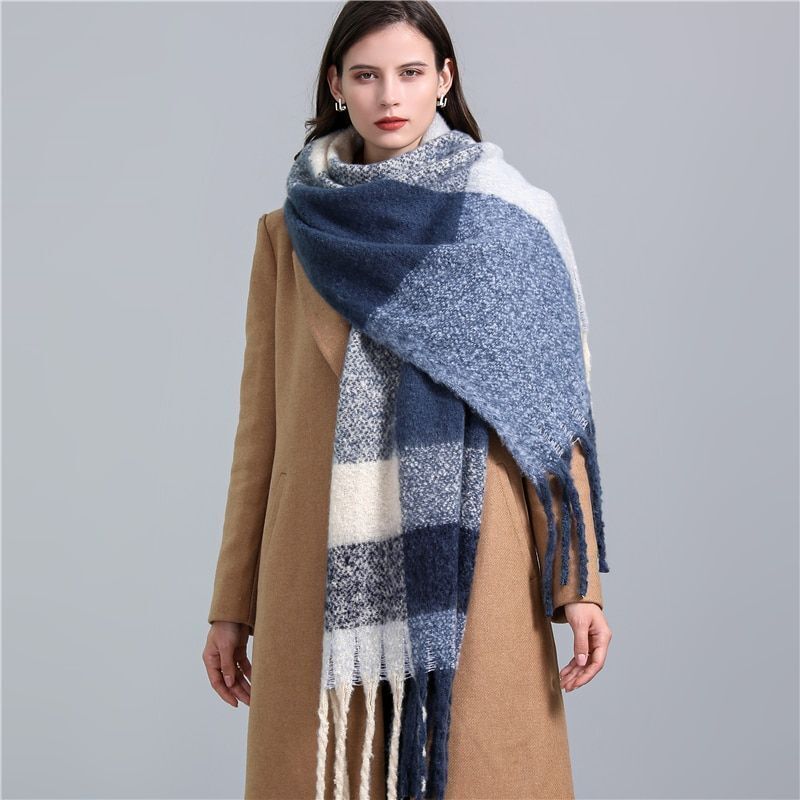 Trendy Checked Women's Scarf - Elira-Blue-State of Style