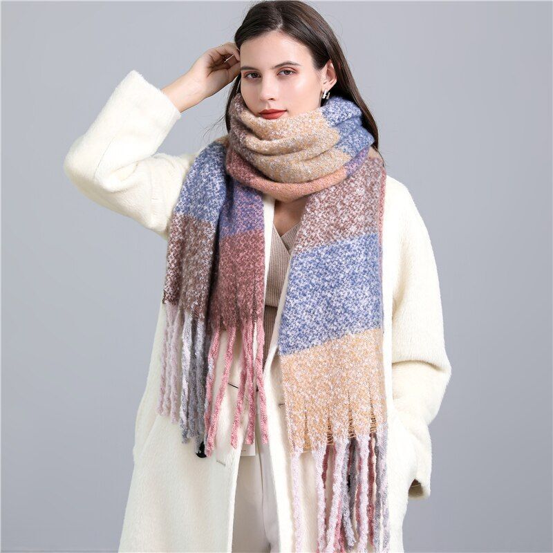 Trendy Checked Women's Scarf - Elira-Light Blue-State of Style
