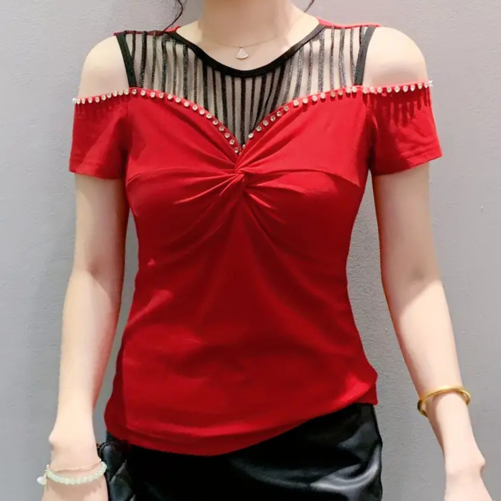 Trendy Cold-Shoulder Top for Women - Fenna-Red-XS-State of Style