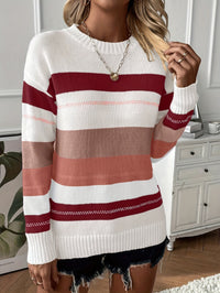 Trendy Colour Block Round Neck Sweater - Felicity-Red-S-State of Style