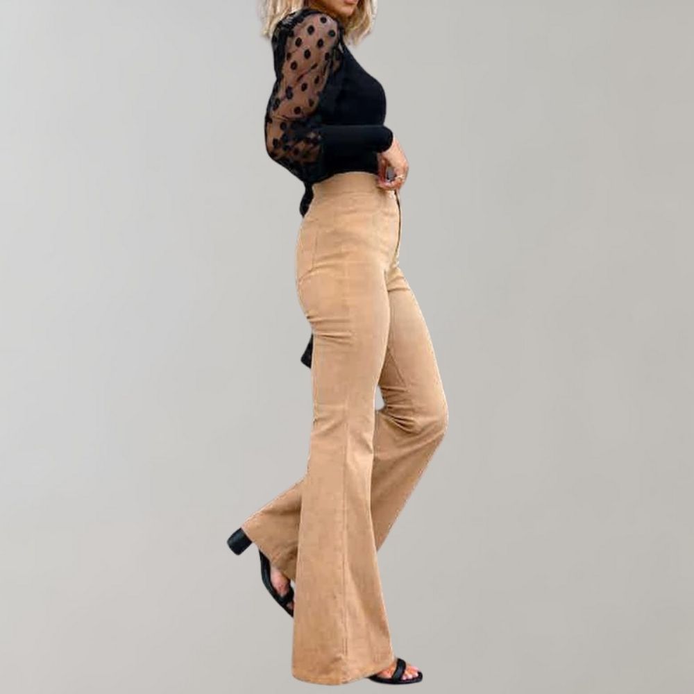 Trendy Corduroy Flared Pants - Valerie-Khaki-S-State of Style
