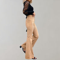 Trendy Corduroy Flared Pants - Valerie-Khaki-S-State of Style