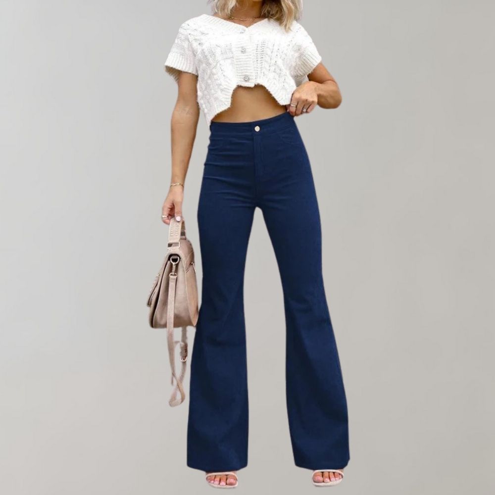 Trendy Corduroy Flared Pants - Valerie-Khaki-S-State of Style
