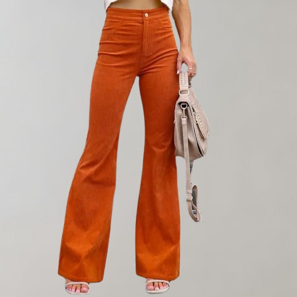 Trendy Corduroy Flared Pants - Valerie-Khaki-S-State of Style