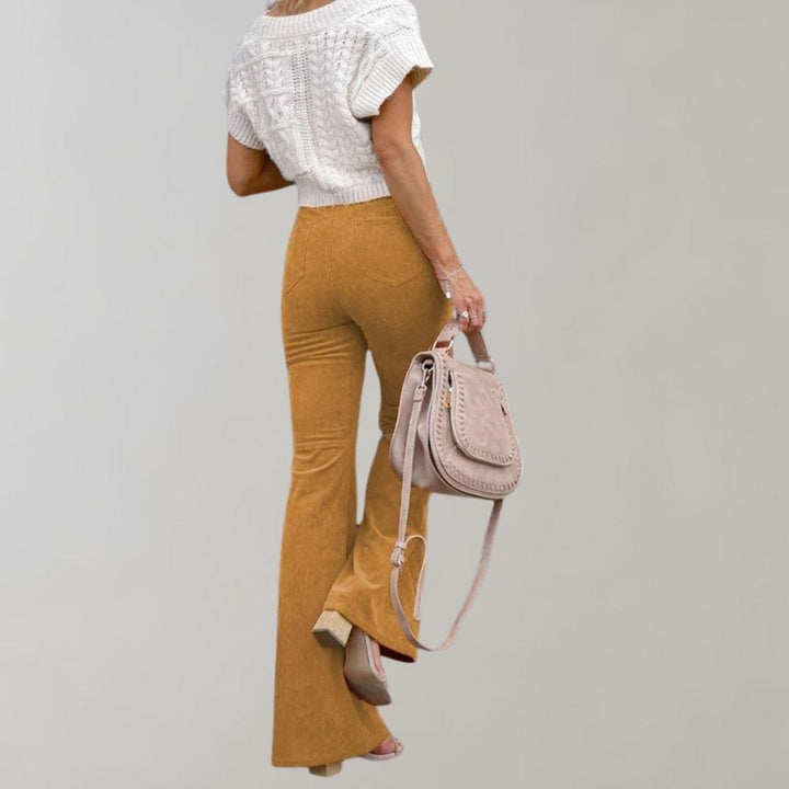 Trendy Corduroy Flared Pants - Valerie-Khaki-S-State of Style