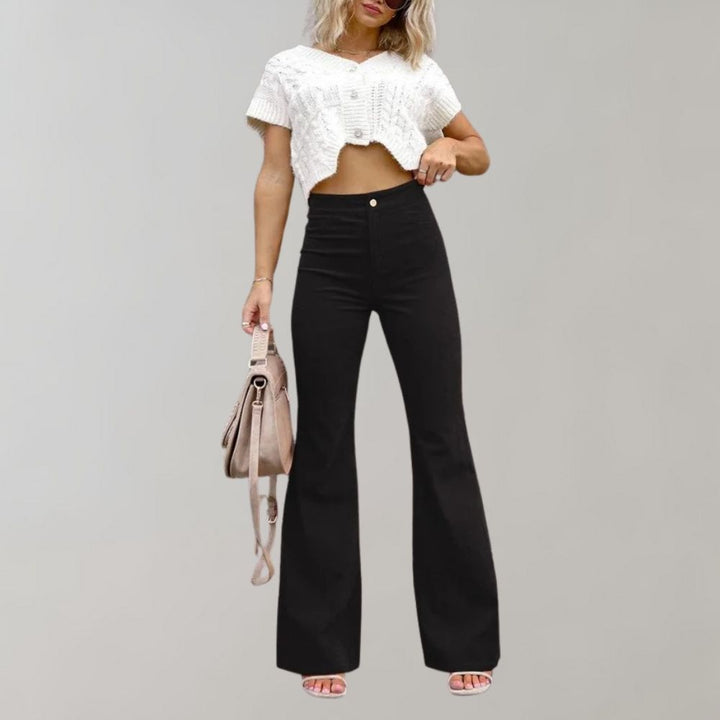 Trendy Corduroy Flared Trousers - Valerie-Black-S-State of Style