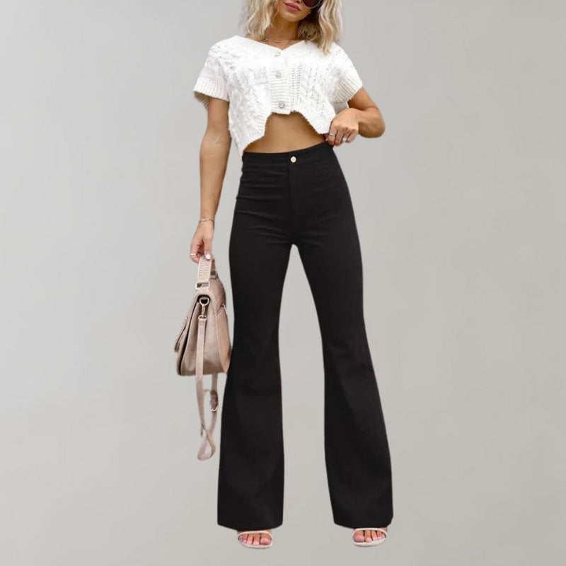 Trendy Corduroy Flared Trousers - Valerie-Black-S-State of Style