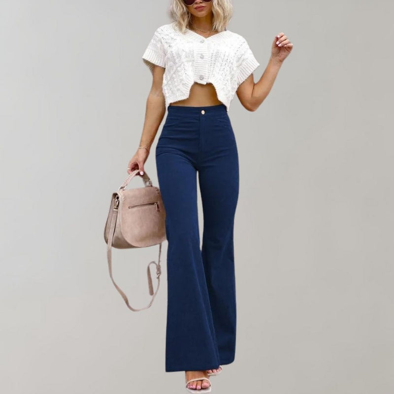 Trendy Corduroy Flared Trousers - Valerie-Dark Blue-S-State of Style