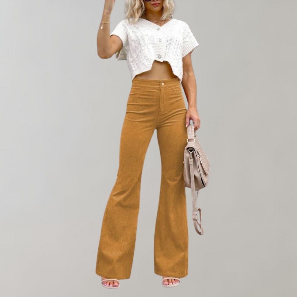 Trendy Corduroy Flared Trousers - Valerie-Gold-S-State of Style