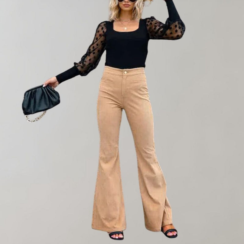 Trendy Corduroy Flared Trousers - Valerie-Khaki-S-State of Style