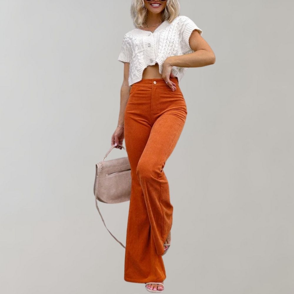 Trendy Corduroy Flared Trousers - Valerie-Orange-S-State of Style