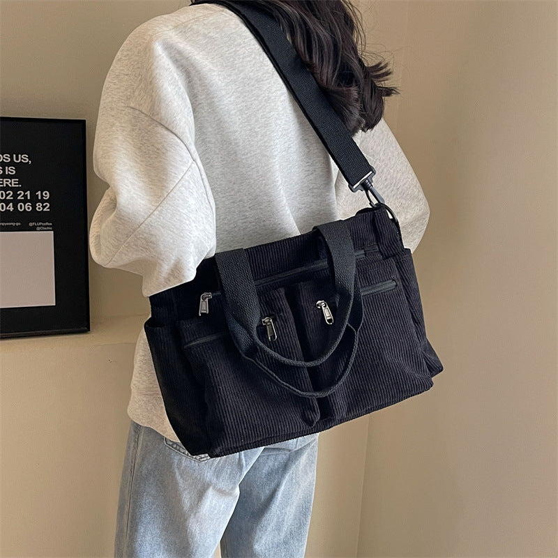 Trendy Corduroy Shoulder Bag - VelvetVogue-Beige-State of Style