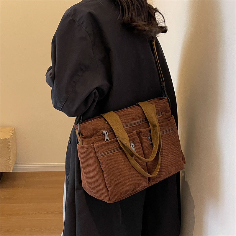 Trendy Corduroy Shoulder Bag - VelvetVogue-Beige-State of Style