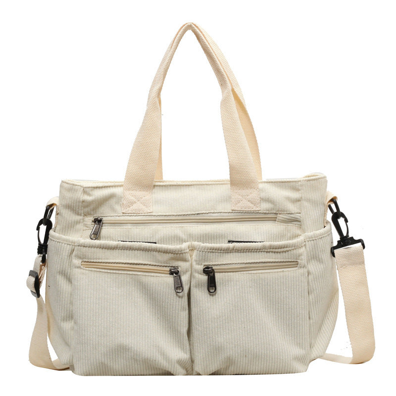 Trendy Corduroy Shoulder Bag - VelvetVogue-Beige-State of Style