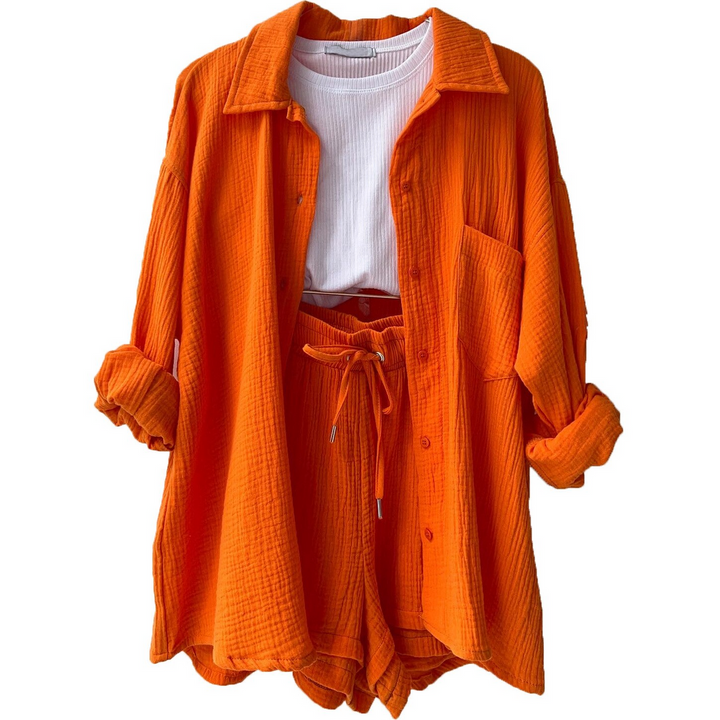 Trendy Cotton Summer Suit Ladies – Faylin-Orange-S-State of Style
