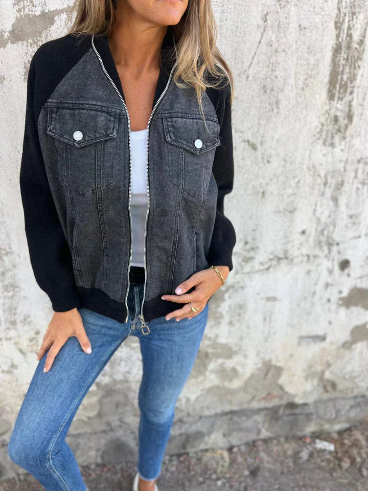 Trendy Denim Jacket - Isaline-Black-S-State of Style