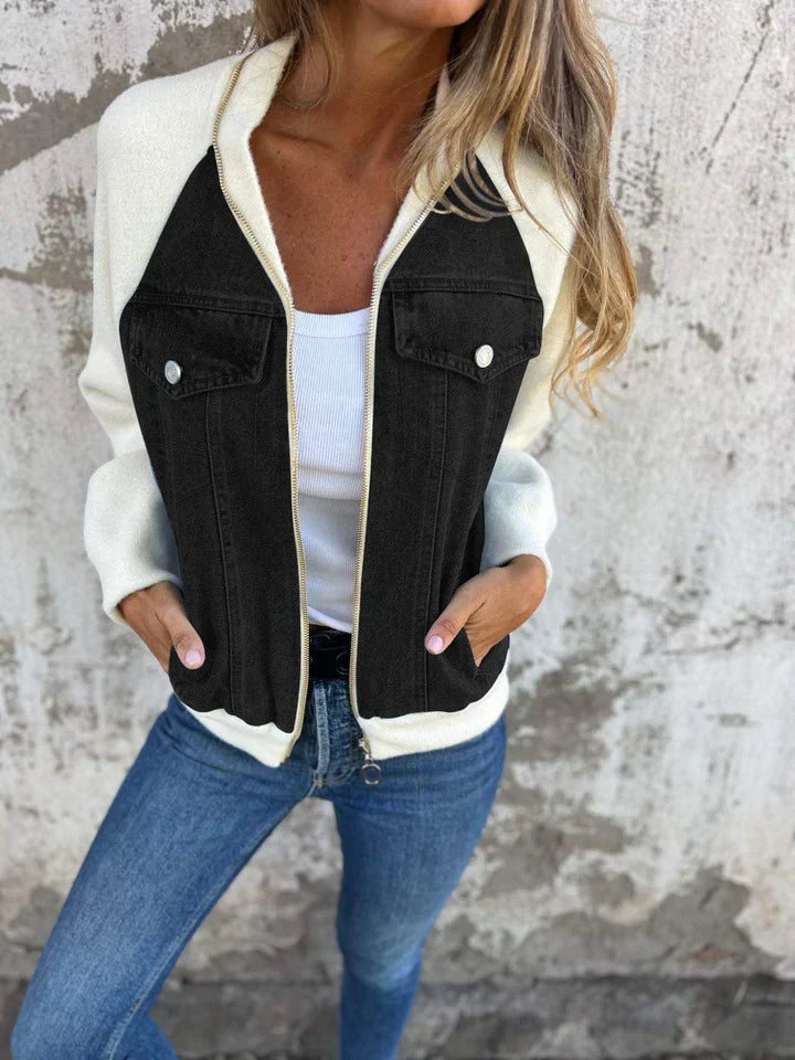 Trendy Denim Jacket - Isaline-Black/White-S-State of Style