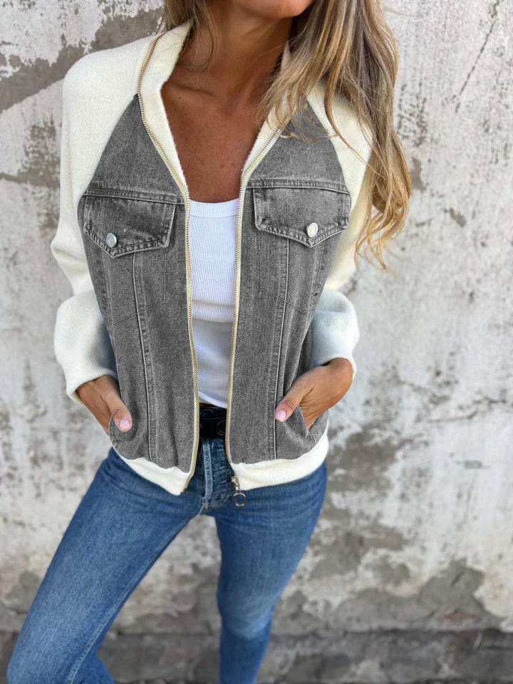 Trendy Denim Jacket - Isaline-Grey-S-State of Style