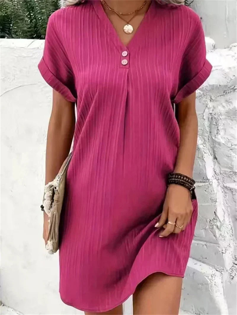 Trendy Dress with V-neck - BreezeElegance-Pink-S-State of Style