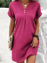 Trendy Dress with V-neck - BreezeElegance-Pink-S-State of Style