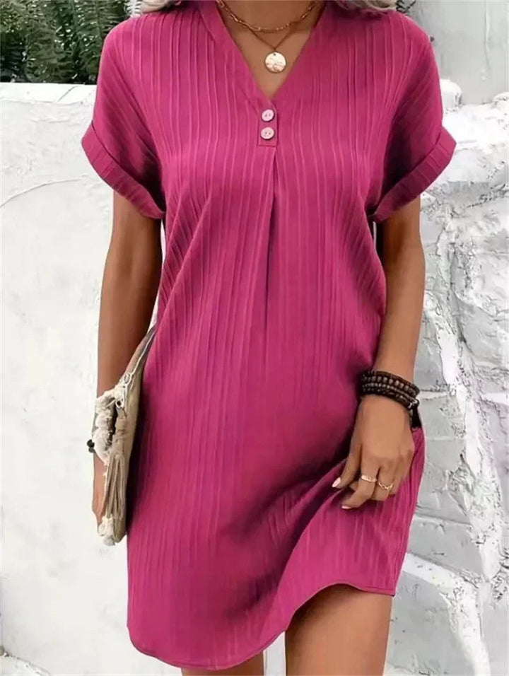 Trendy Dress with V-neck - BreezeElegance-Pink-S-State of Style