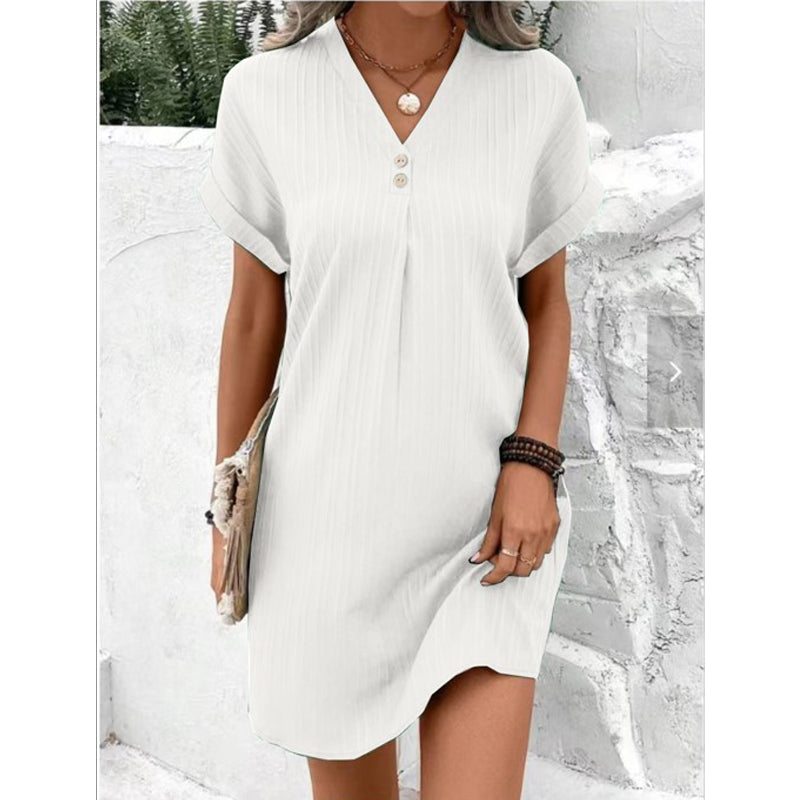 Trendy Dress with V-neck - BreezeElegance-White-S-State of Style