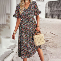 Trendy Flower Print Midi Dress - Livia-Black-S-State of Style