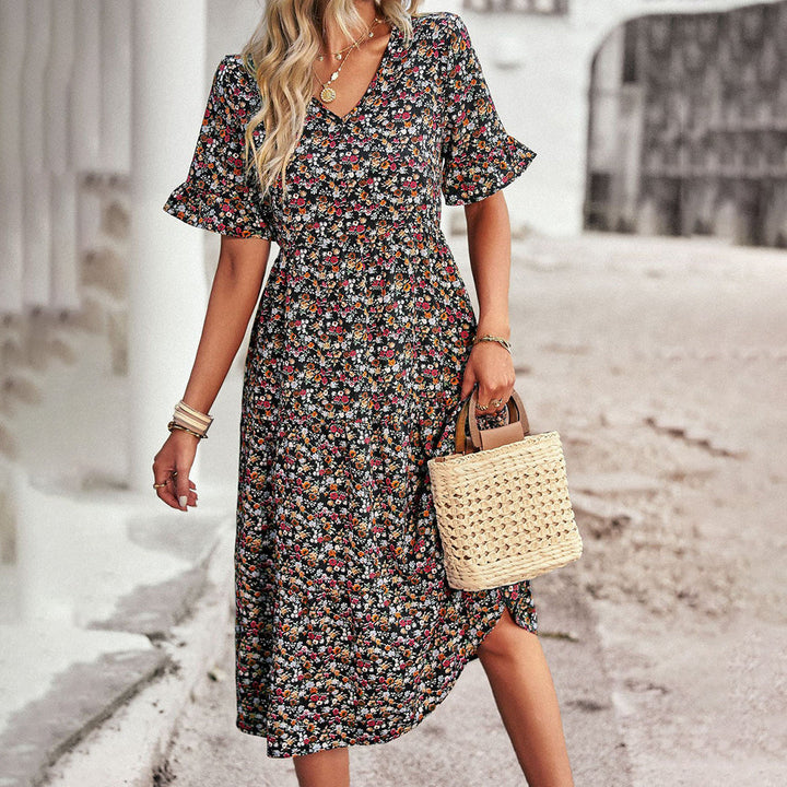 Trendy Flower Print Midi Dress - Livia-Black-S-State of Style