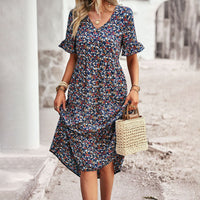 Trendy Flower Print Midi Dress - Livia-Blue-S-State of Style