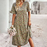 Trendy Flower Print Midi Dress - Livia-Green-S-State of Style
