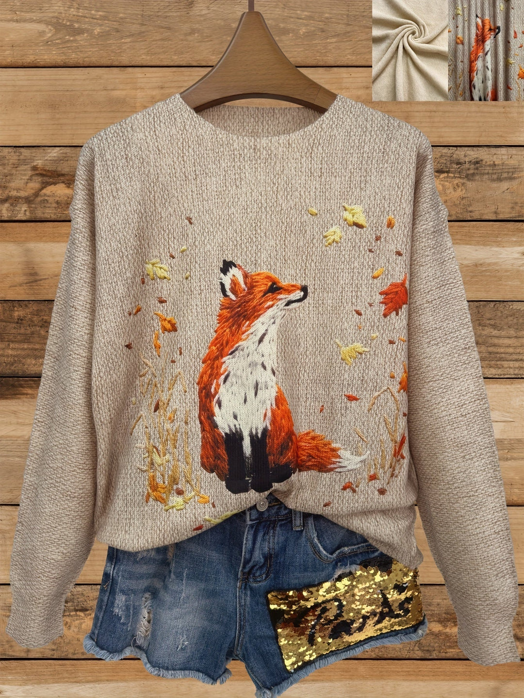 Trendy Fox Print Sweater - Elisanne-S-State of Style