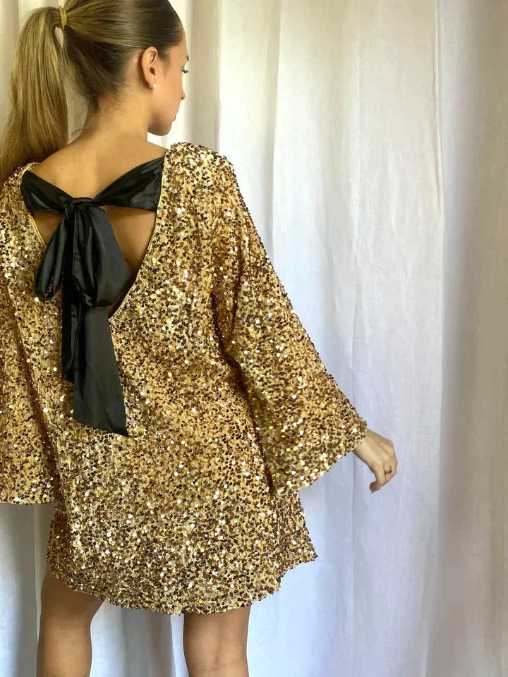 Trendy Glitter Midi Dress - Stella-Gold-XS-State of Style