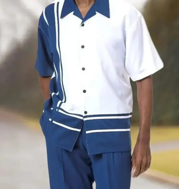 Trendy Harajuku two-piece set with 3D print for men – Kenji-White/Blue-S-State of Style