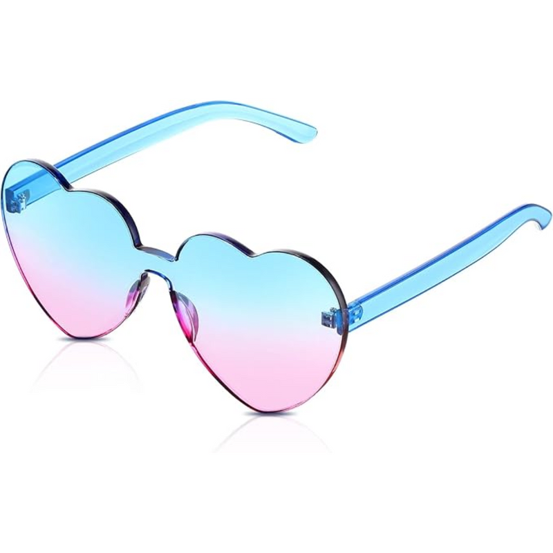 Trendy heart-shaped sunglasses without a frame in a transparent look - HeartBlitz-Blue-Pink-State of Style
