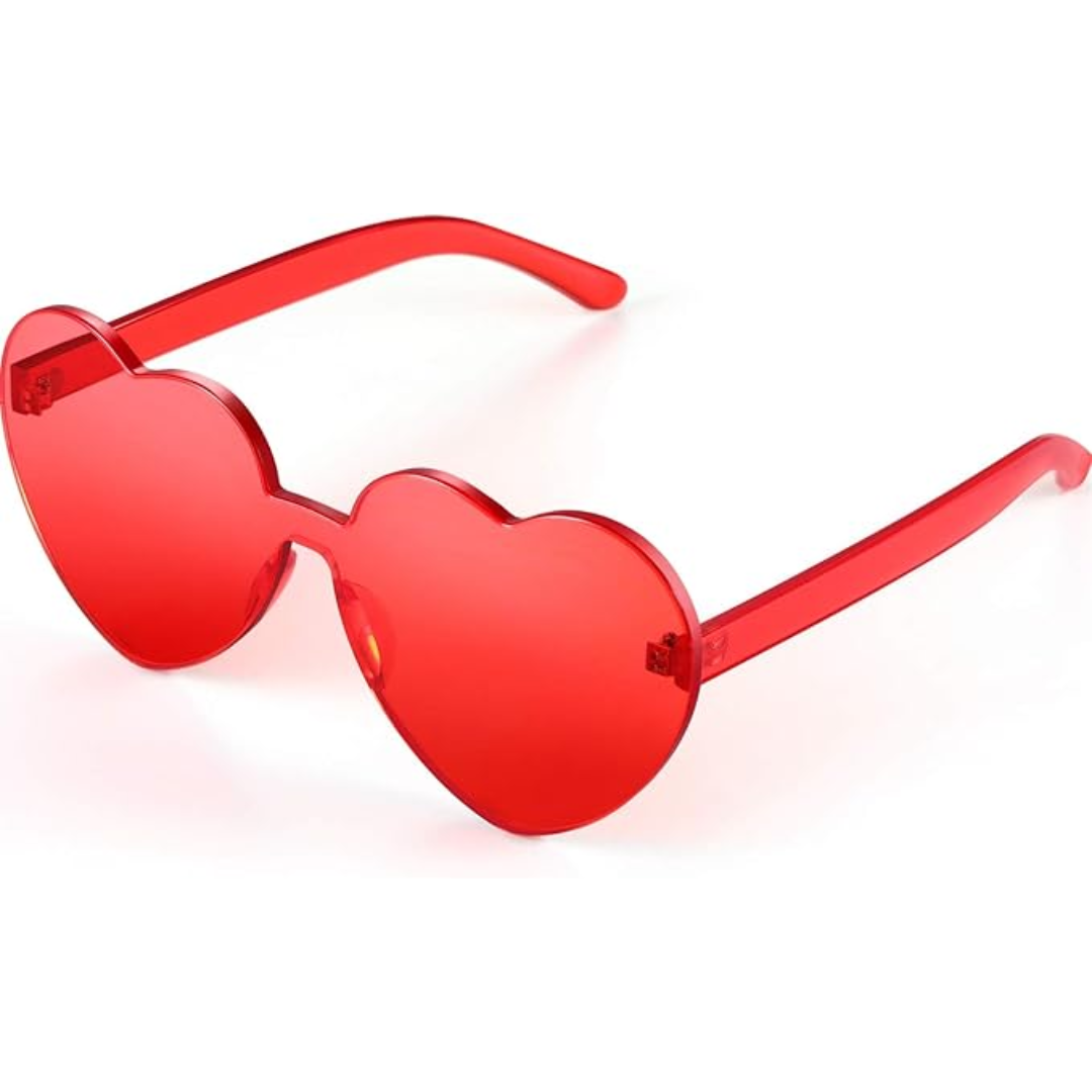 Trendy heart-shaped sunglasses without a frame in a transparent look - HeartBlitz-Red-State of Style