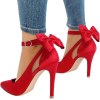Trendy High Heels with Bow - Hailey-Satin Red-3-State of Style