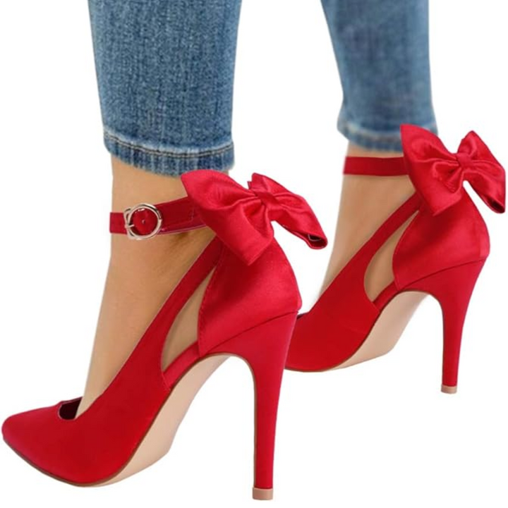 Trendy High Heels with Bow - Hailey-Satin Red-3-State of Style
