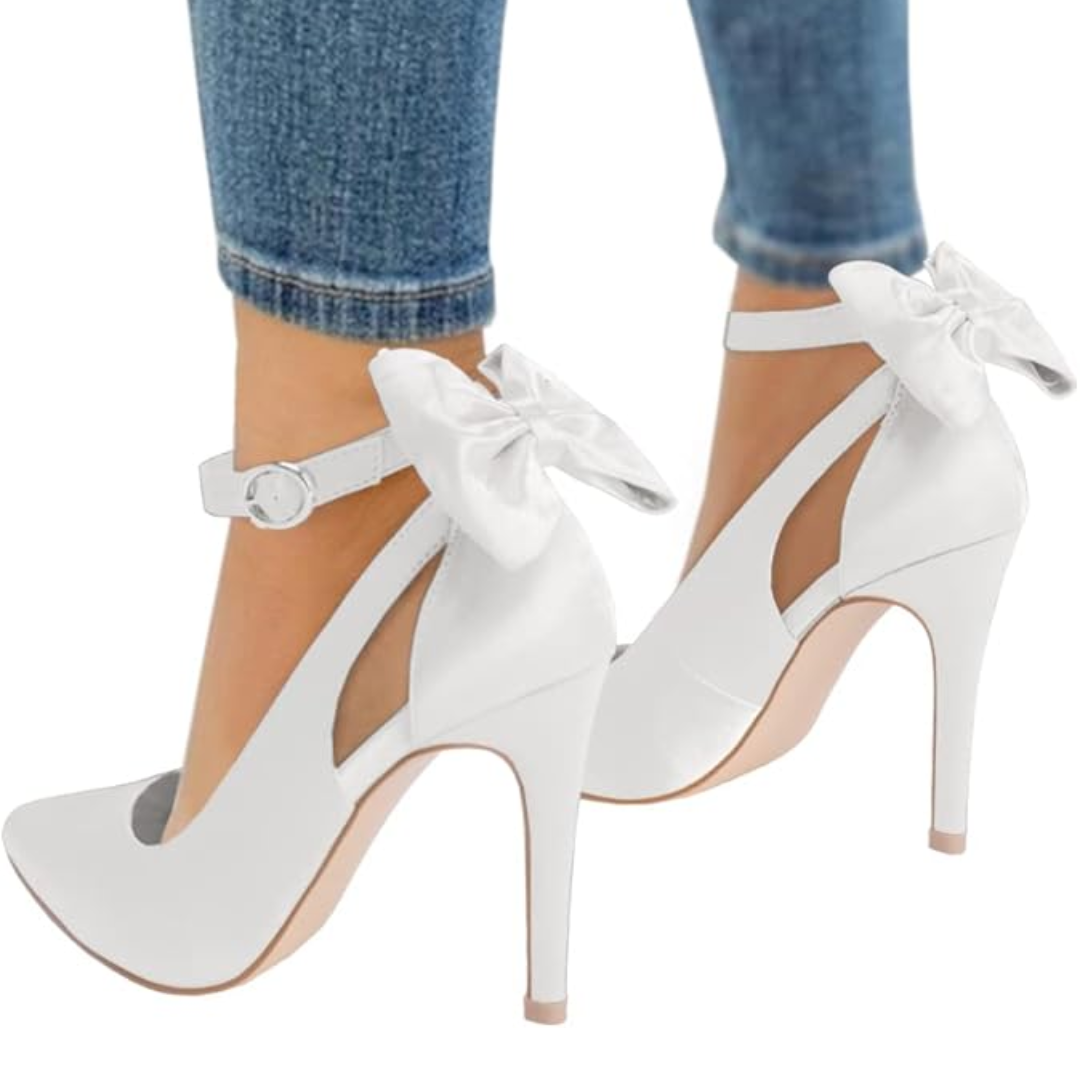 Trendy High Heels with Bow - Hailey-Satin White-3-State of Style