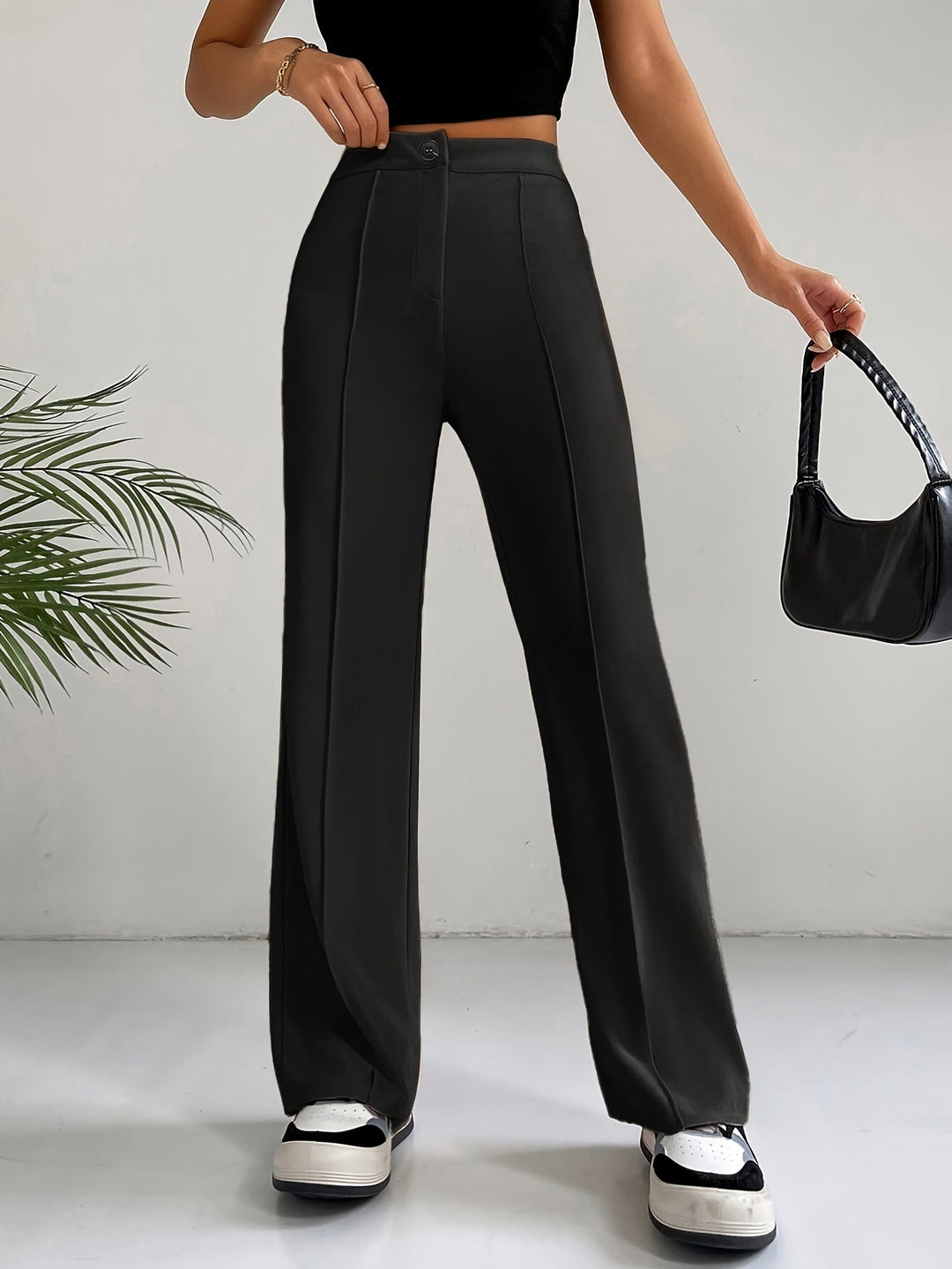 Trendy High Waist Pleated Women's Trousers - Emilia-Black-S-State of Style
