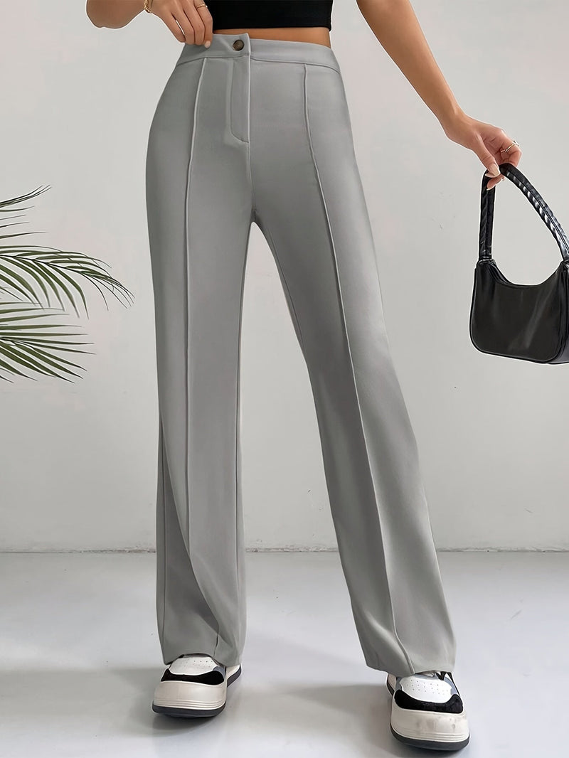 Trendy High Waist Pleated Women's Trousers - Emilia-Grey-S-State of Style