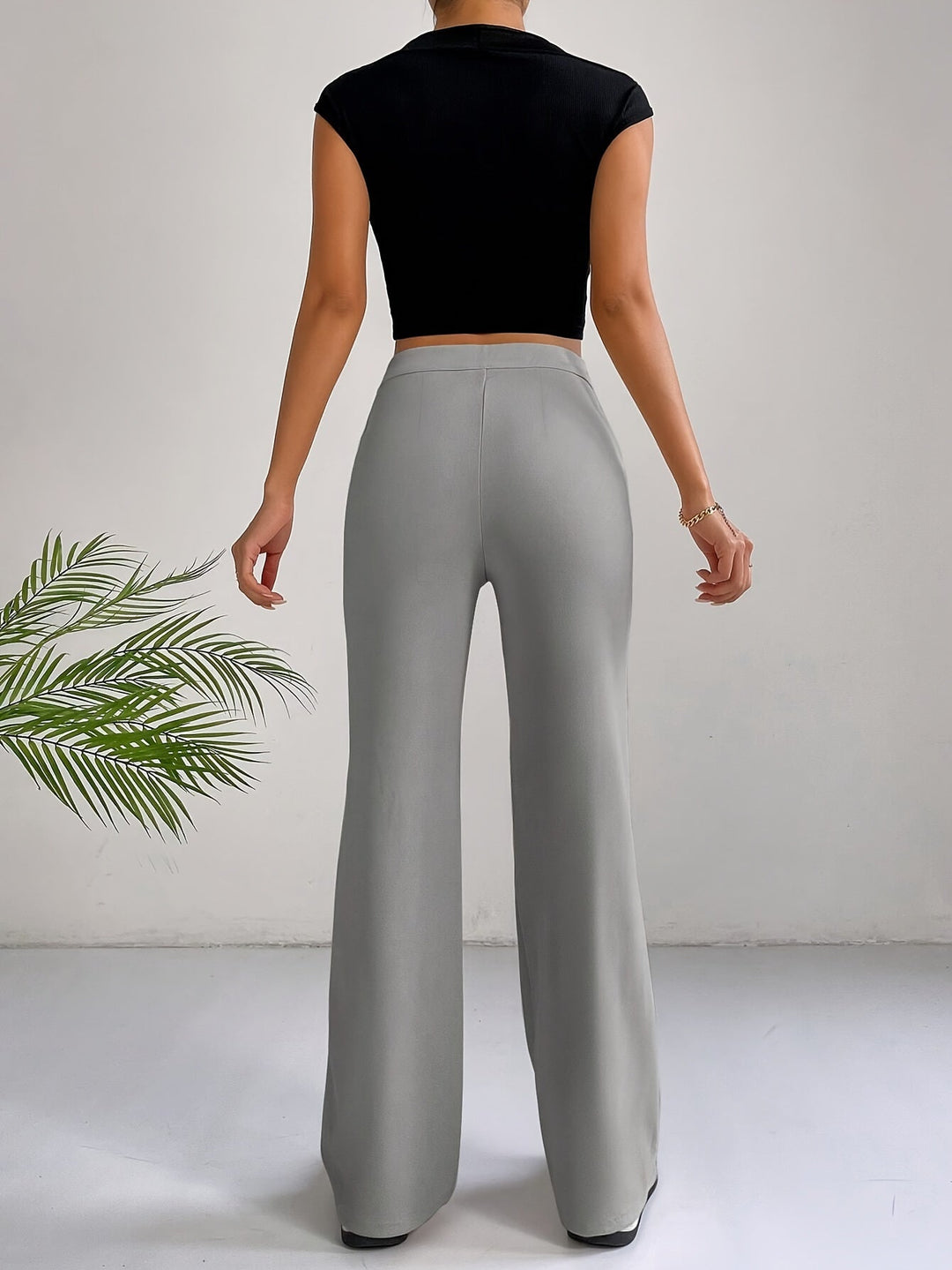 Trendy High Waist Pleated Women's Trousers - Emilia-Grey-S-State of Style