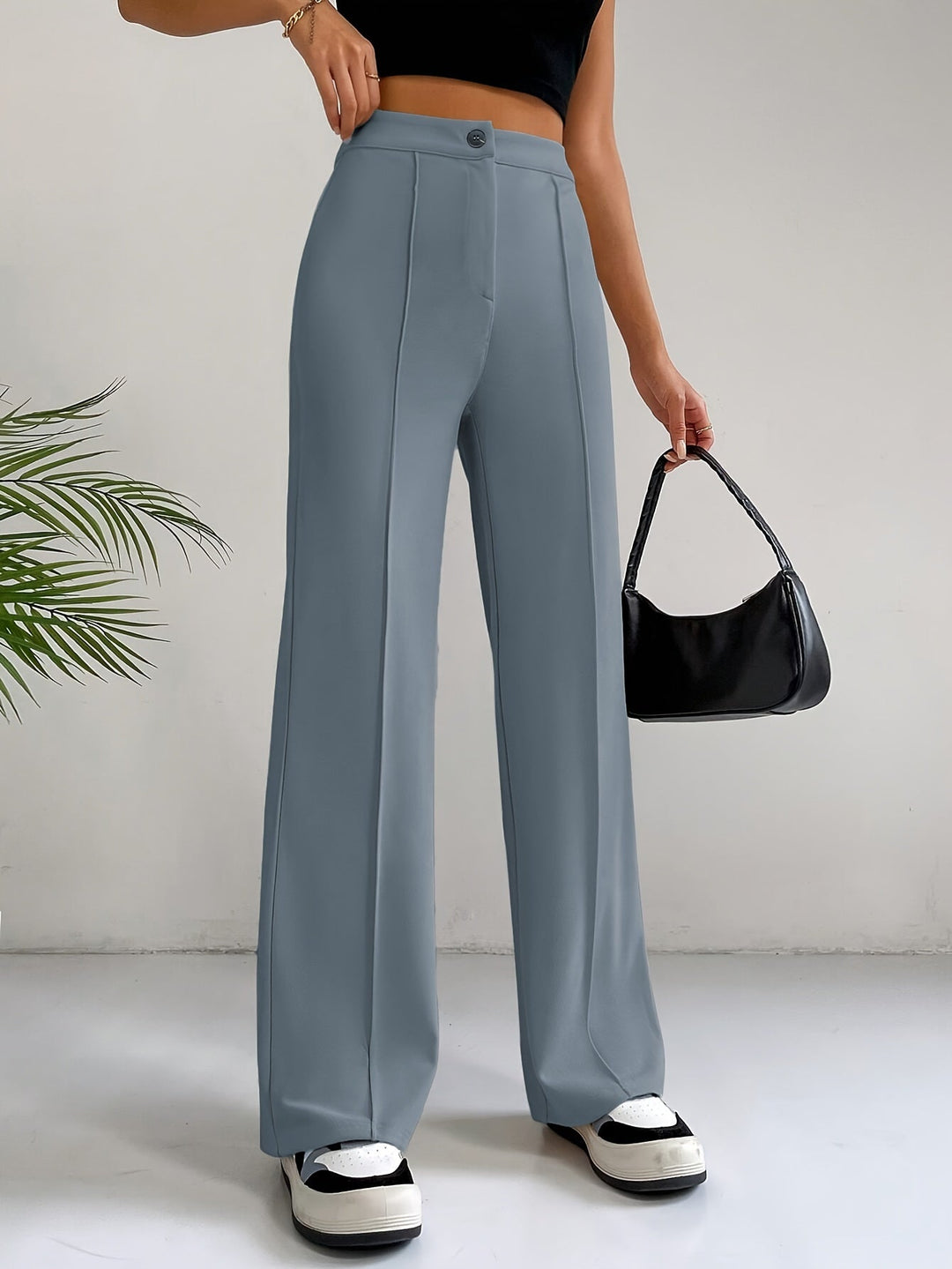 Trendy High Waist Pleated Women's Trousers - Emilia-Grey-S-State of Style