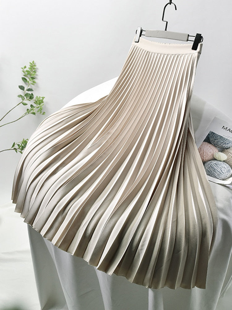 Trendy High-Waisted Pleated Skirt - Sofia-Beige-S-State of Style