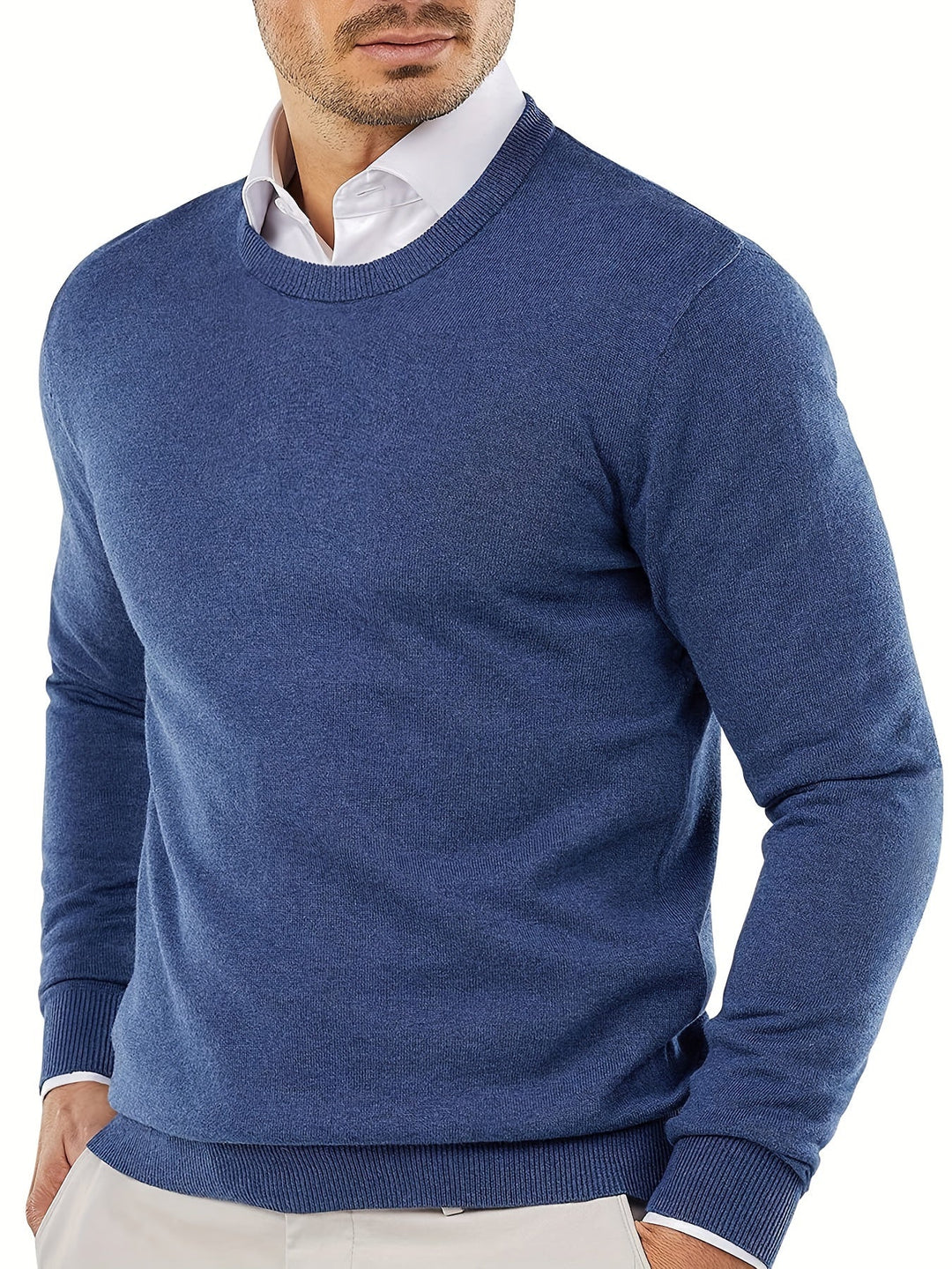 Trendy Knitted Crew Neck Jumper – Dante-Blue-S-State of Style