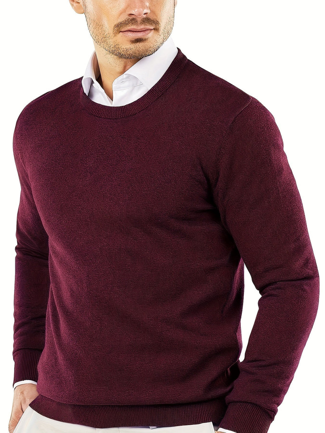Trendy Knitted Crew Neck Jumper – Dante-Burgundy-S-State of Style