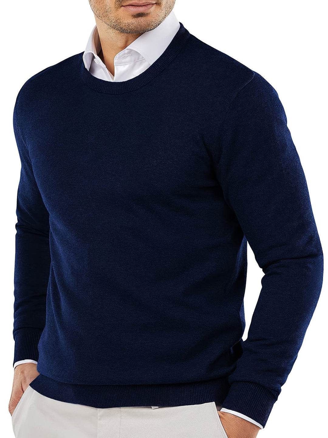 Trendy Knitted Crew Neck Jumper – Dante-Navy-S-State of Style