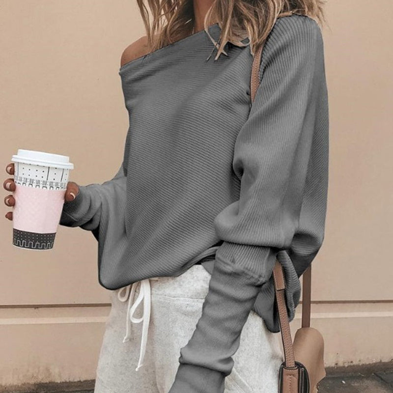 Trendy Knitted Off-Shoulder Women's Sweater - Sophie-Grey-S-State of Style