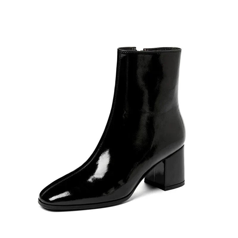 Trendy Lacquered Leather Women's Ankle Boots - Luna-Black-4-State of Style